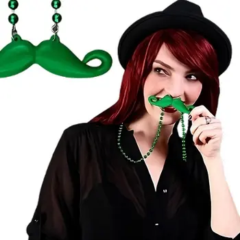 Funky Mustache Beaded Necklace Green Pack of 12
