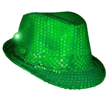 1 Dozen LED Flashing Fedora Hats with Light Green Sequins