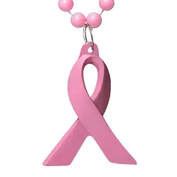 Pink Ribbon Beaded Necklace Pack of 12