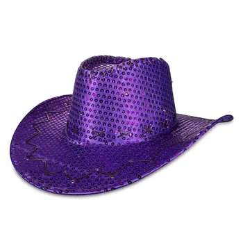 LED Sequin Cowboy Hat with Fancy Stitching Purple
