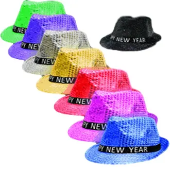 1 Dozen Light Up LED Happy New Year Fedoras Assorted Colors