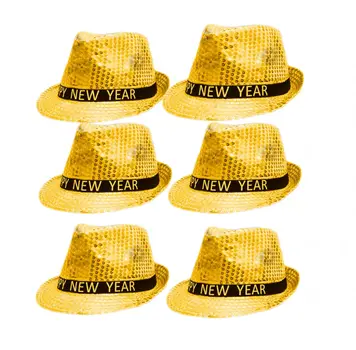 Light Up LED Happy New Year Fedora Gold Pack of 6