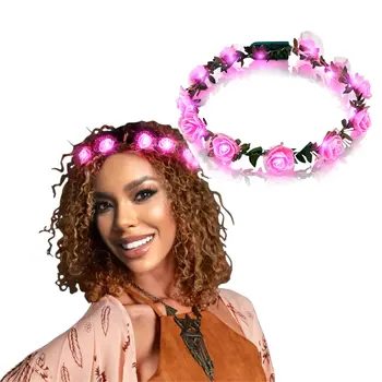 Light Up Pink Rose Flower Princess Halo Crown Headband