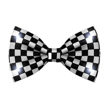 Black and White Checkered Bow Tie with White LED Lights