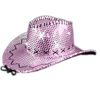 LED Sequin Cowboy Hat with Fancy Stitching Pink