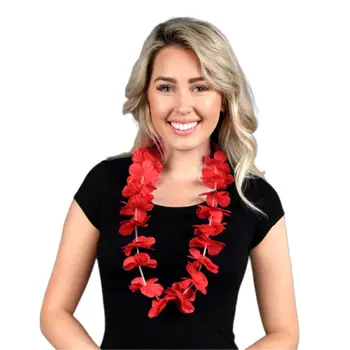 Hawaiian Flower Lei Necklace Red