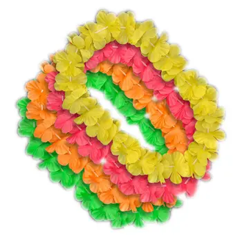 Hawaiian Flower Lei Necklace Assorted Neon Colors Pack of 12