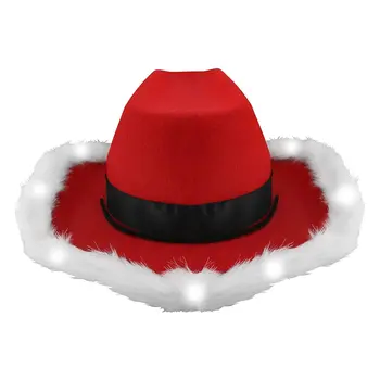 LED Flashing Christmas Cowboy Red Santa Clause Western Holiday Hat