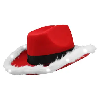 LED Flashing Christmas Cowboy Red Santa Clause Western Holiday Hat