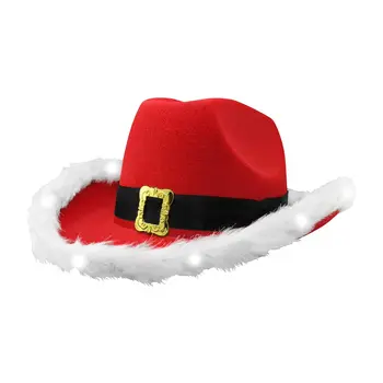LED Flashing Christmas Cowboy Red Santa Clause Western Holiday Hat