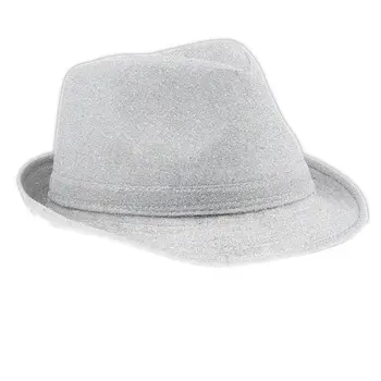 Glittery Finish Soft Silver Fabric Fedora Non Light Up
