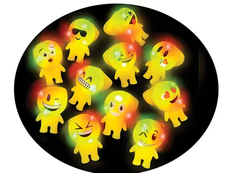 LED Emoji Light Up Rubber Finger Ring Pack of 24