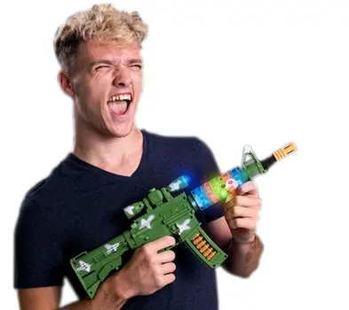 LED Light Up Sound Spinning Barrel Military Rifle Machine Gun