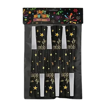 Happy New Year Non-light up Paper Horns Holiday Noisemaker Pack of 6