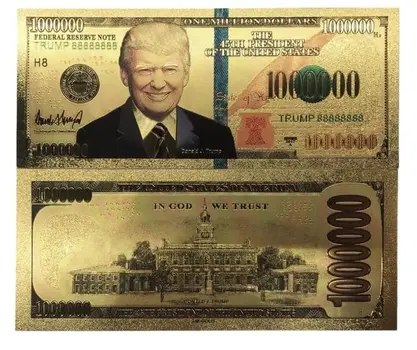 Million Dollar Bill with US President Donald Trump 24k Gold Plated Fake Banknote Currency for Decoration