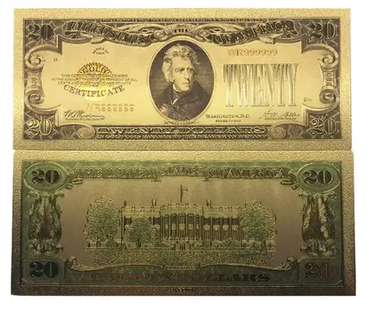 24k Gold Plated Fake Banknote Currency 1 $2 $5 $10 $20 $50 $100 Set of 7