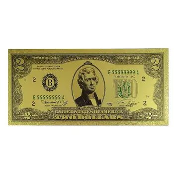 2 Dollar Commemorative Collectible Premium Replica Paper Money Bill 24k Gold Plated Fake Currency Banknote Art Holiday Decoration