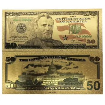 24k Gold Plated Fake Banknote Currency 1 $2 $5 $10 $20 $50 $100 Set of 7