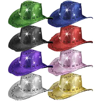 Assorted Light Up Sequin Cowboy Hat with Stitching Pack of 12