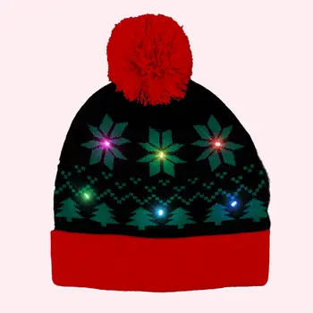 Light Up Black Red Pompom Beanie Hat
