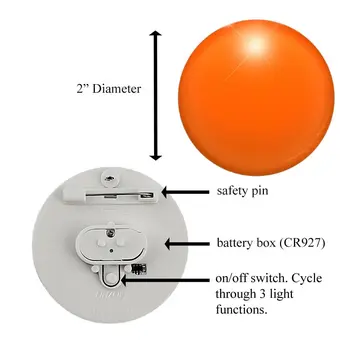 Light Up Round Badge Pin Orange