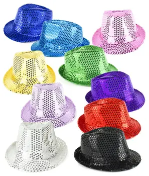 Unlit Sparkling Sequin Fedoras Pack of 12