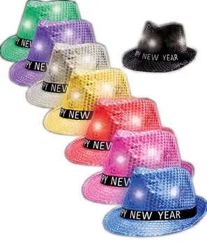 Light Up Happy New Year Sequin Fedoras Pack of 12