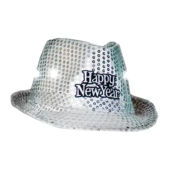 LED Happy New Year Fedora Silver Pack of 12
