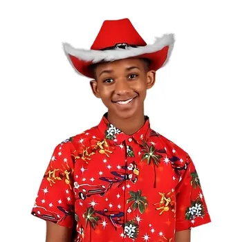 Non Light Up Christmas Cowboy Red Santa Clause Western Holiday Hat