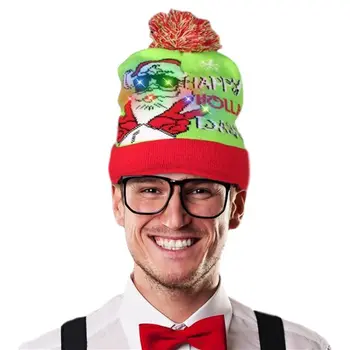 Light Up Happy Holla Days  Knit Pom Pom Beanie Hat Pack of 4