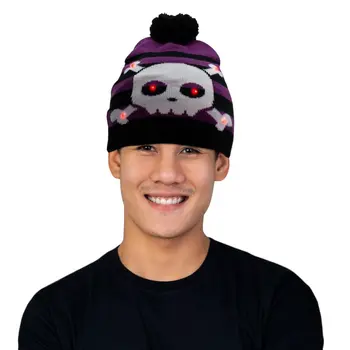 Light Up Cross Bones  Knit Pom Pom Beanie Hat Pack of 4