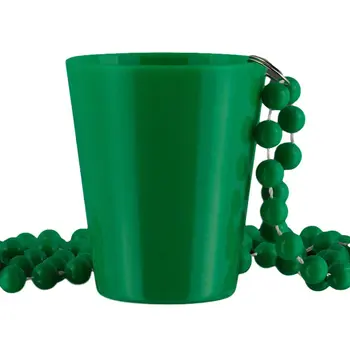 Unlit Up Green Shot Glass on Green Beaded Necklaces for Mardi Gras