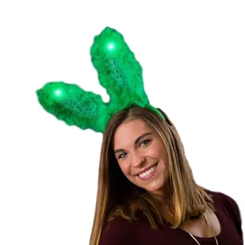 Green on Green Light Up  Bunny Ears