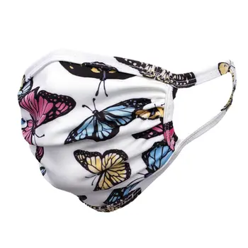 Soft Stretch Reusable White Butterfly Design Face Mask with Elastic Ear Straps