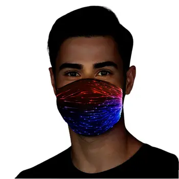USB Fiber Optic Light Up Multicolor Face Mask in Black Rectangle Fabric