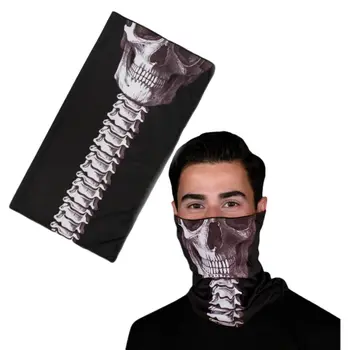 Reusable Stretchable Neck Gaiter Warmer Skeleton Face Wrap Black