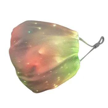 Battery Operated Fiber Optic Light Up Multicolor Face Mask in White Rectangle Fabric