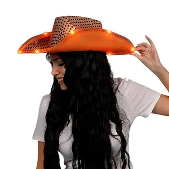 LED Flashing Cowboy Hat with Orange Sequins