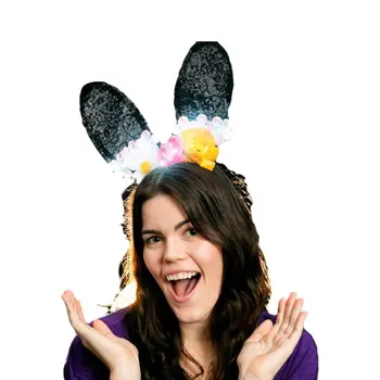 Light Up Sassy Sexy Black Lace Flower Bunny Ears