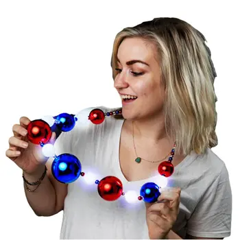 White LEDs Patriotic USA Red White Blue Big Ball Necklace