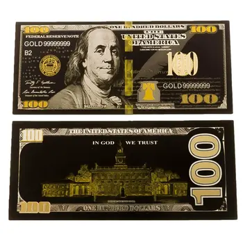 24K Gold Black Plated 100 Dollar Bill Replica Paper Money Currency Banknote Art Commemorative Collectible Holiday Decoration