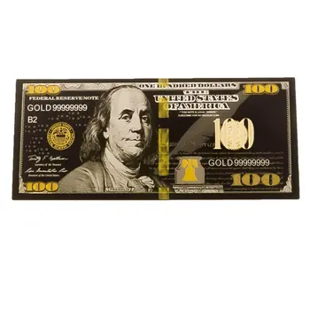24K Gold Black Plated 100 Dollar Bill Replica Paper Money Currency Banknote Art Commemorative Collectible Holiday Decoration