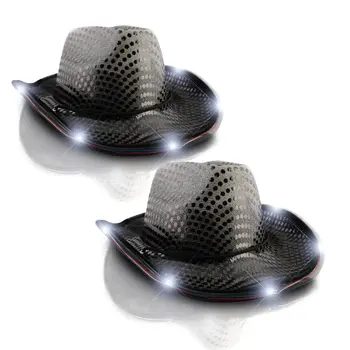LED Flashing Cowboy Hat with Black Sequins Pack of 2