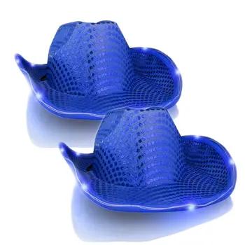 LED Flashing Cowboy Hat with Blue Sequins Pack of 2