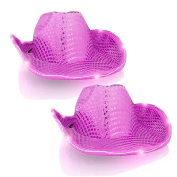 LED Flashing Cowboy Hat with Pink Sequins Pack of 2