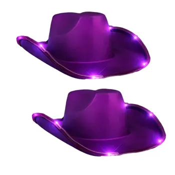 Light Up Shiny Satin Metallic Space Cowboy Hat Purple Pack of 2