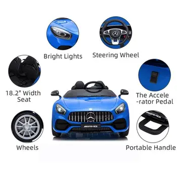 Remote Controlled Officially Licensed Benz GT Dual Drive 12V Car with Music for Kids Blue
