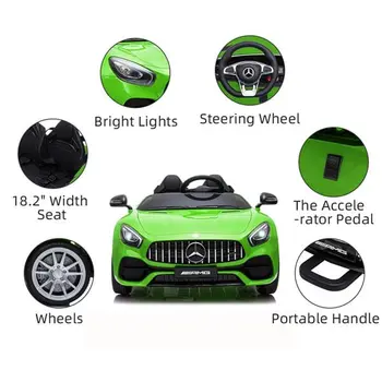 Remote Controlled Officially Licensed Benz GT Dual Drive 12V Car with Music for Kids Green