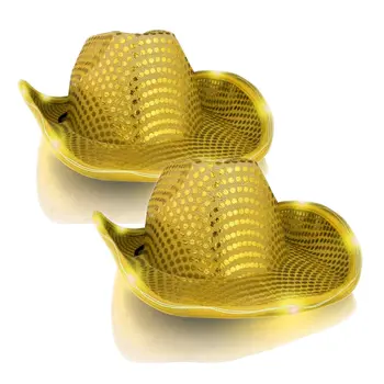 LED Flashing Cowboy Hat with Gold Sequins Pack of 2