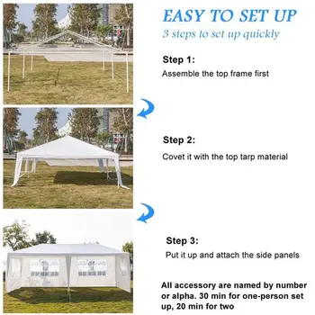 Pop up Gazebo Shade Waterproof Party Tent with Spiral Tubes 4 Removable Sides for Wedding Camping Parking and Outdoor Parties